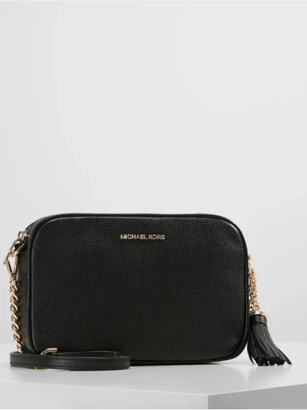 Michael Kors Black Leather Crossbody with Gold Hardware and Tassel